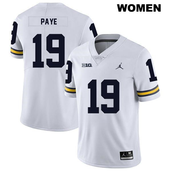 Women's NCAA Michigan Wolverines Kwity Paye #19 White Jordan Brand Authentic Stitched Legend Football College Jersey BK25B04VX